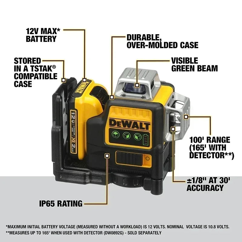 DEWALT Laser Level DW089LG Self Levelling 12 Line 3 x 360 Degrees Green Beam Laser 12V MAX Li-Ion Battery Lasers
