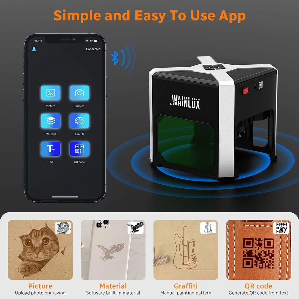 Wainlux Laser Engraver K6 Mark Printer Cutter Woodworking Machines Plastic 3000mw Bluetooth Mini Laser Engraving Marking Machine