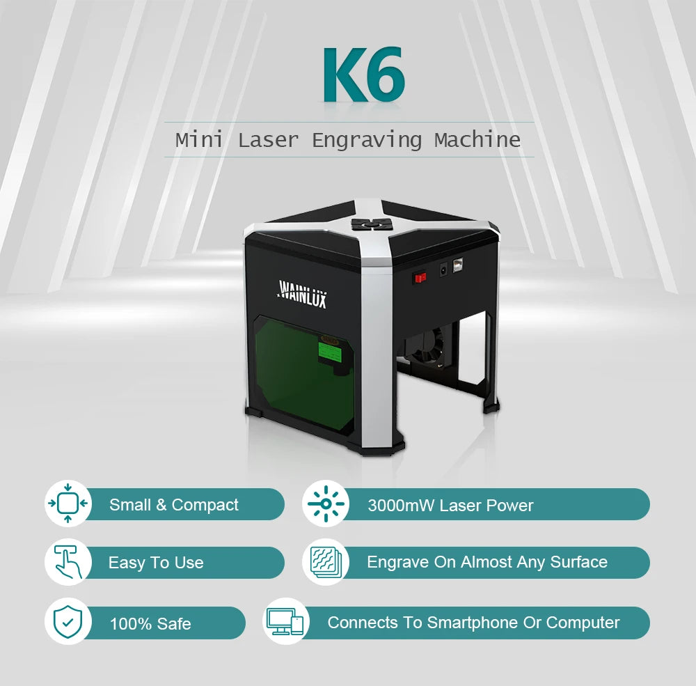 Wainlux Laser Engraver K6 Mark Printer Cutter Woodworking Machines Plastic 3000mw Bluetooth Mini Laser Engraving Marking Machine